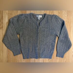 Casual Corner Vintage Lambswool Angora Pearl Gray Cardigan Sweater, Size Small